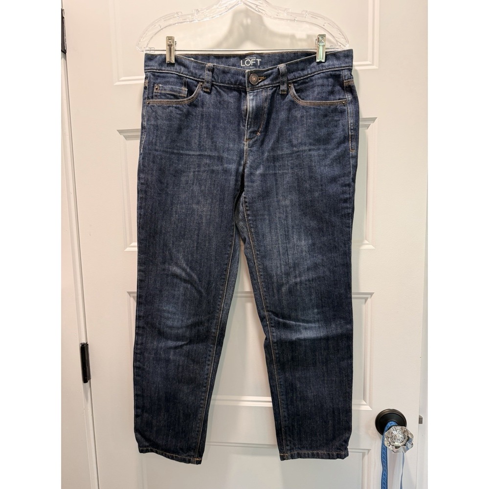 LOFT Jeans Womens Dark Wash Straight Leg Mid Rise Stretch Denim Size 4